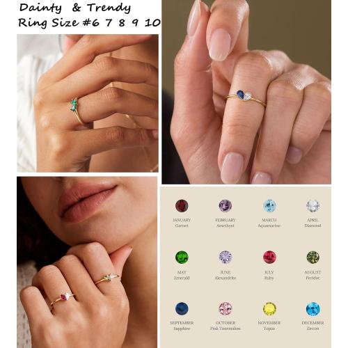 Heart Birthstone Gold Rings for Women Non Tarnish Promise Ring Size 6-10