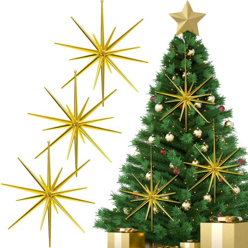 Syhood 6 Pcs Glitter Starburst Star Ornaments, Gold, Bright