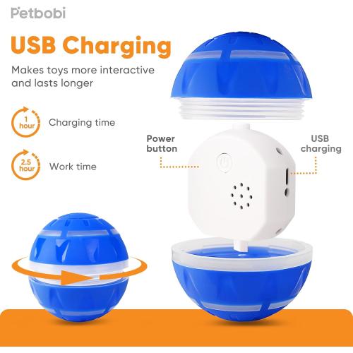 Petbobi Active Rolling Ball for Dogs - 2025 New Upgrade 2 Modes Interactive Dog Toys, USB Rechargeable Motion Activated Self Moving, Durable Pet Ball for Small Medium Large Breeds, LED Light, Blue