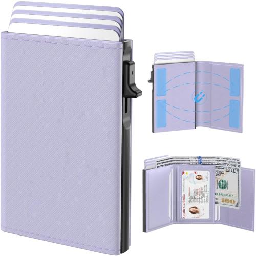 typecase Womens Wallet Card Holder: Pop Up Card Case, Genuine Leather, RFID Blocking, Slim, Minimalist, Thin, Small Size - 9-14 Card Capacity, ID Window, Cash Pocket (Lavender)