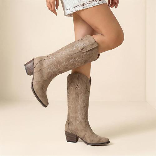 SIZE 9.5 ❗❗Athlefit Cowboy Cowgirl Boots for Women Western Fashion Embroidery Chunky Heel Pointed Toe Comfortable Mid Calf Boots with Side Zipper