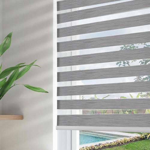 Joydeco Cordless Zebra Blinds for Windows, Dual Layer Free-Stop Zebra Shades Privacy Light Control for Day and Night, Light Filtering Sheer Blinds for Indoor Windows (Grey, 35 W x 75 H)