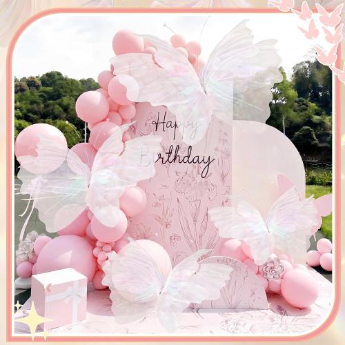 Yinder 4 Pcs Big Butterfly Decorations, Giant 3D Iridescent White