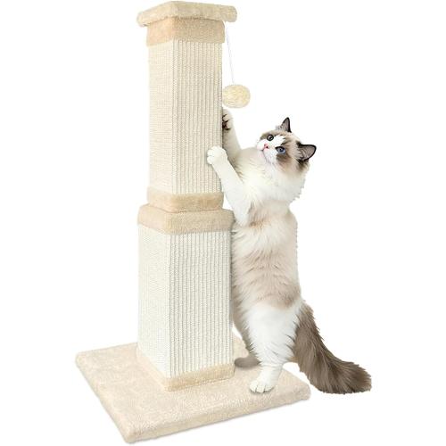 Cat Scratching Post for Indoor Cats, 32Inch Sisal Cat Scratcher, Beige
