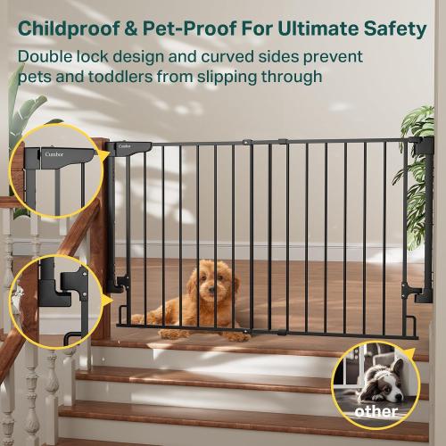 Cumbor Expandable 31.6-48 No Bottom Bar Baby Gate for Stair, Wide Dog Gate | 2-in-1 Hardware Mounted, 28 Tall Pet Gate for Doorways with Large Walk Thru Door, Child-Proof Safety Gate for Kids (Black)
