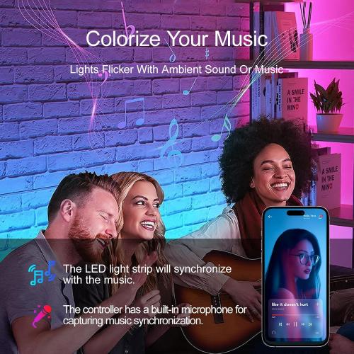 HBOWMDJIA Led Lights for Bedroom 200 FT (2 Rolls 100 FT), with Remote and Application Control RGB Color Changing LED Strip Lights, Music Synchronization, Used for Room, Family, Party Decoration