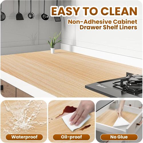 Drawer Shelf Liner for Kitchen Cabinets Non-Adhesive, Non Slip Shelf Paper Waterproof Thickened Cabinet Liners for Shelves, Strong Grip Mats for Cupboard, Dresser, Pantry, Beige, 12 in x 10 FT
