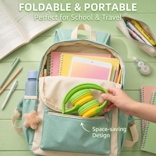 ADOOPE Wired Kids Headphones with USB C Plug, 85dB Safe Volume, Adjustable Headband, Tangle-Free Cord Headphones for School, Tablet, Travel (Lime Green & Orange, Without Microphone)