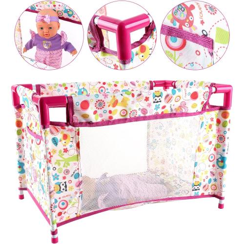 deAO Baby Doll Stroller Nursery Pretend Play Toy Set with Play Mat,Doll Bed