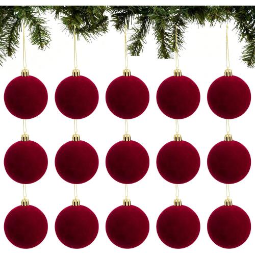 15pcs Velvet Christmas Balls 1.97 Inches Flocked Christmas Hanging Ornaments Ball Red Xmas Tree Velvet Balls for DIY Craft Projects Wedding Christmas Tree Home Decor