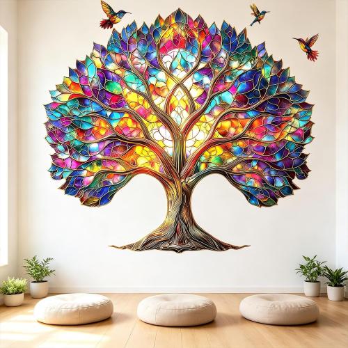 Stained Glass Tree of Life Birds Peel and Stick Wall Decals Decor Stickers