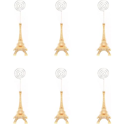 12 Pcs Eiffel Tower Base Place Card Holders, Metal Wire Table Photo Holder Table Number Card Holders Table Pictures Stand Memo Note Clip for Home Office Wedding Party (Gold)