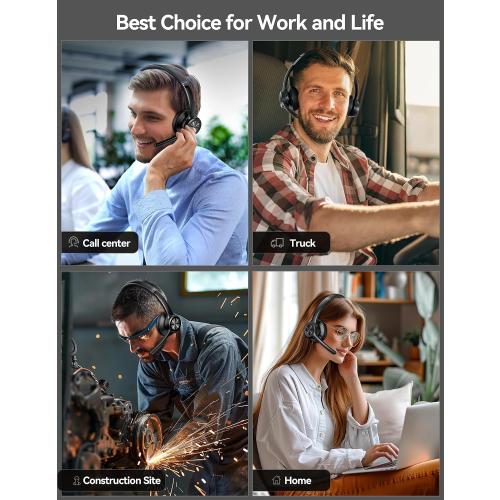 TECKNET Wireless Headset, Bluetooth Headset with Noise Cancelling Microphone - Rechargeable Bluetooth V5.2 Headphones, 50H Playtime & Mic Mute, On Ear Headphones for Trucker/Remote Work/Call Center