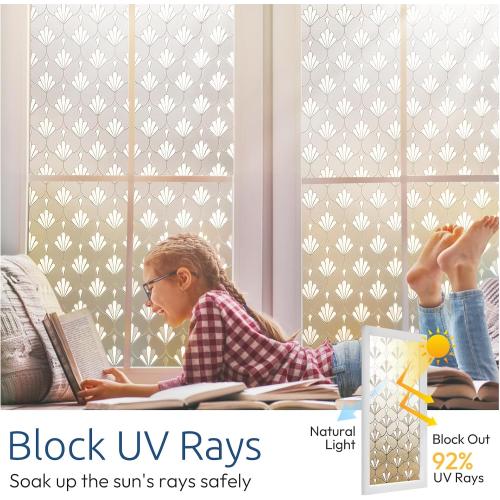 rabbitgoo Privacy Window Film Non Adhesive Frosted Glass Sun Blocking Self Static Cling Decorative for Home Kitchen Living Room, Removable and Reusable, 35.4 x 157.4 inches