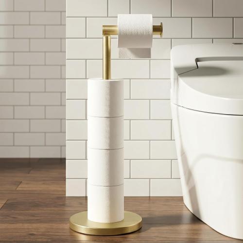 Cesun Free Standing Toilet Paper Holder Stand with Weighted Base, Gold