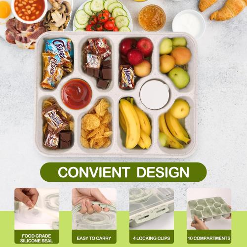 Snackle Box Containers with 2 Sauce Pots - Quality PET Material Snackle Container, 10 Compartments,Portable Snack box for Picnic, Camping, Party(White)
