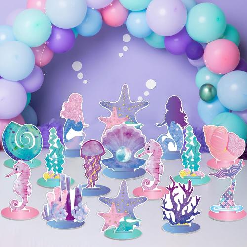 24 Pcs Mermaid Birthday Decorations Little Mermaid Table Centerpiece Under the Sea Centerpiece Ocean Theme Table Ornaments for Girl Baby Shower Ocean Theme Birthday Party Supplies DIY Decor