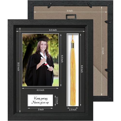 9x11 Graduation Picture Frame with Tassel Holder for 5x7 Photo, Shadow Box Frame with HD Real Glass and Black Linen Textured Mat, Graduation Party Gift and Keepsake Display Frame