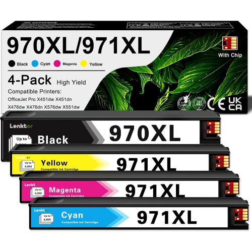 970XL 971XL Ink Cartridges High-Yield Replacement for HP Ink 970XL 970 971 for OfficeJet Pro X451dw X451dn X476dw X476dn X576dw X551dw Printer (4 Pack, Black/Cyan/Magenta/Yellow)