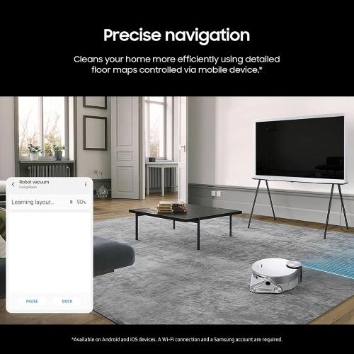 SAMSUNG Jet Bot AI  Robot Vacuum Cleaner w/ Object Recognition, Intelligent Cleaning, Clean Station, 5-Layer Filter, Touchless Dust Removal for Hardwood Floors, Carpets, VR50T95735W, White