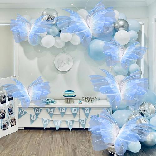 Geelin 6 Pcs Large Gradient Blue Butterfly Decorations, 3D Party Decor