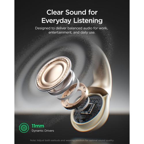 Open Ear Earbuds, Clip-On Design, Wireless Bluetooth 6.0 X7, White