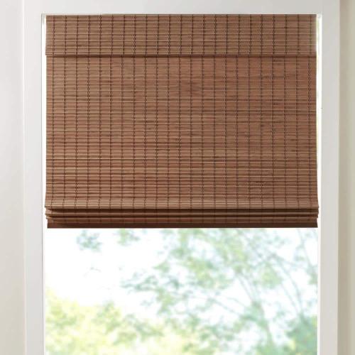 Lyndon Teak 33 in. W x 64 in. L Bamboo Light Filtering Roman Shade
