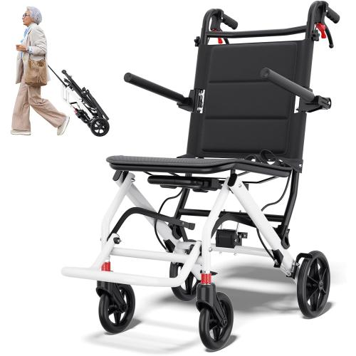 Super Lightweight Transport Wheelchair. Easy to Travel, Locking Hand Brakes, User-Friendly, Folding, Portable. for Adults or Child (up to 220lbs) …