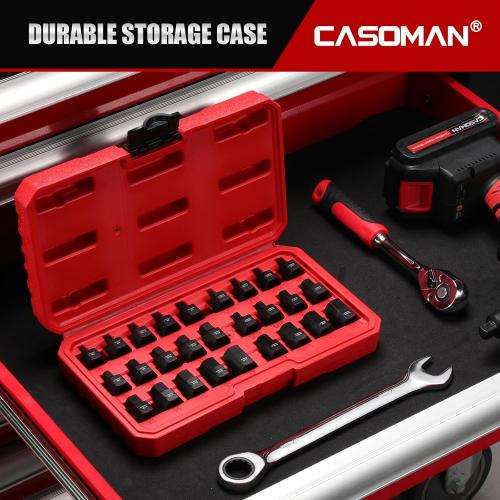 CASOMAN 27-Piece 3/8 Drive Low Profile Impact Hex Bit Socket Set, S2 Steel Allen Bit Socket Set, SAE & Metric, Includes Storage Case