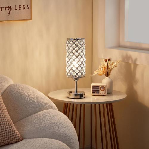 Silver Crystal Lamps Set of 2, 3-Way Dimmable Touch Lamps for Nightstand