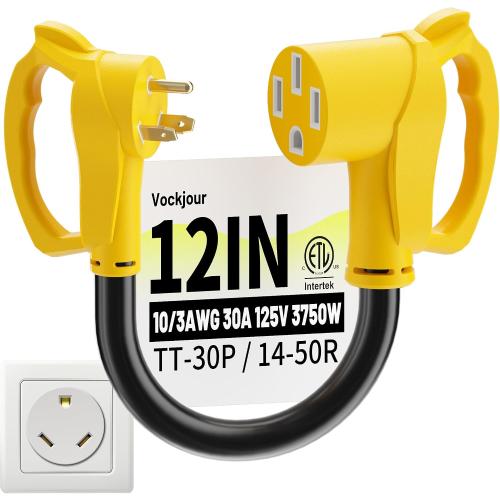 Vockjour 30 Amp to 50 Amp RV Adapter 3 Prong 12 Inch, 30A 125V, ETL Listed