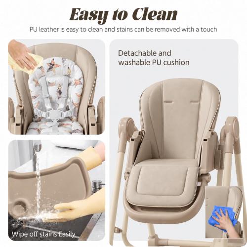 Multi Functional All in 1 Baby High Chair Swings for Infants Foldable Rocking 8 Level Height Adjustment Eco Friendly Washable PU Cushion Ultimate Baby Feeding Chair (Brown)