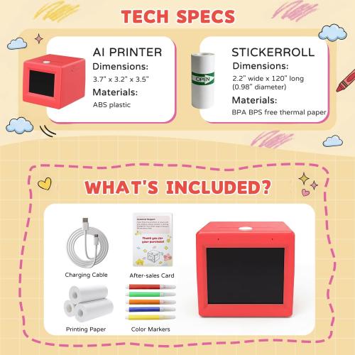 AI Voice Sticker Maker for Kids, Mini Inkless Thermal Printer, Portable Sticker Printer Machine Box for DIY Crafts, Journaling & Doodles, Birthday Toy Gift for Boys and Girls Ages 3