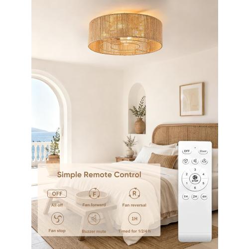 Boho Rattan Caged Fandelier Ceiling Fans with Lights and Remote Control