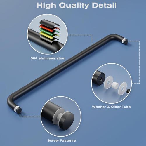 Ranbo 24 Inch Shower Door Handle, Single-Sided Towel Bar, Matte Black