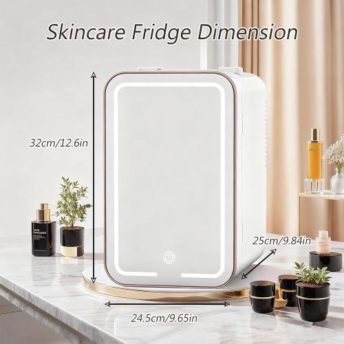 Cosmetic Fridge & Mini Skincare Fridge, 12L Capacity with Dimmable LED Light Mirror, 110V AC/12V DC Makeup Fridge for Home, Hotel, Car, and Office Use