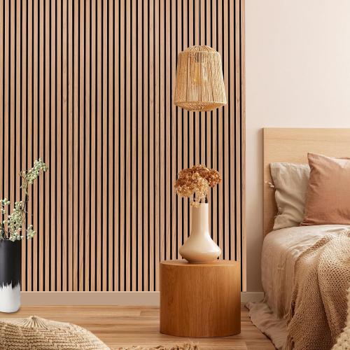 DOLLAR BOSS Wood Slat Acoustic Panels for Wall, 46.5 x 23.8 2Pcs Soundproof Absorbing Wall Panel with Wood Finish 3D Fluted, Oak