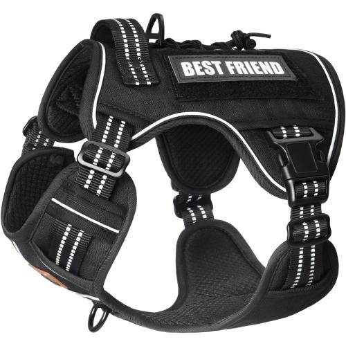 PET MARVEL Tactical Dog Harness for Large Size, No Pull Military Dog Vest with Easy Control Handle, Molle Hoop & Loop, Adjustable Reflective Reinforced Stich for Walking Training, Black