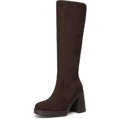 Size 8 Athlefit Knee High Boots Women Wide Calf Platform Boots with Side Zipper
