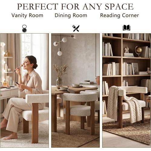 Gaussen Boucle Dining Chairs Set of 2, Mid Century Modern Dining Room Chairs ‼️The legs are not made of wood, but rather of silver-colored metal‼️