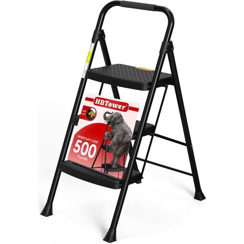 HBtower Step Ladder Sturdy, Heavy Duty Step Stool for Adults, Wide Anti-Slip Pedal Step Ladder Folding Step Stool for Home Kitchen Garage Outdoor (3 Step Ladder)