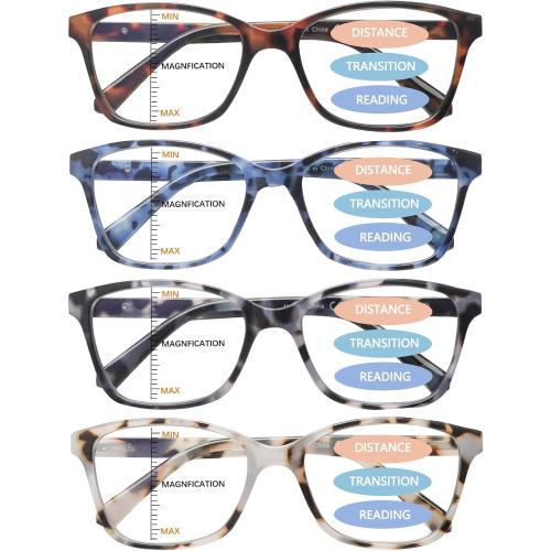 4 Pack Progressive Multifocus Reading Glasses for Women Men Spring Hinge Blue Light Blocking Readers
