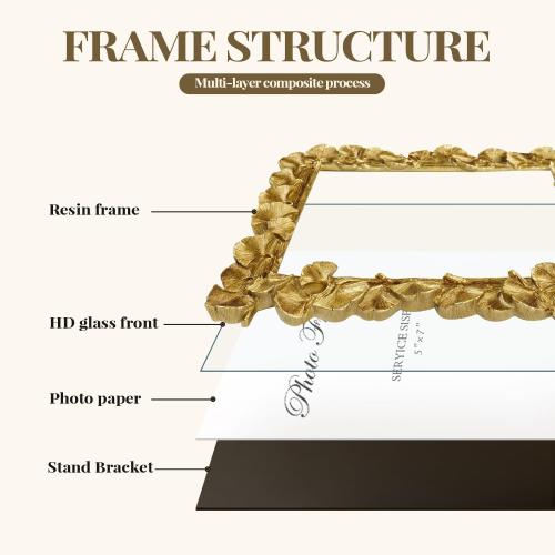 Cuspin 5x7 Picture Frame Gold Vintage Ornate Ginkgo Leaf Resin Photo Frame