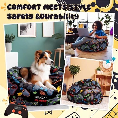 Novabright Stuffed Player Storage Bean Bag Chair Cover for Teens (No Filler)2.3 Feet Plush Soft Bean Bag Game Themed Sofa Organizer with Double Stitched Zipper Washable Kids Room Decoration