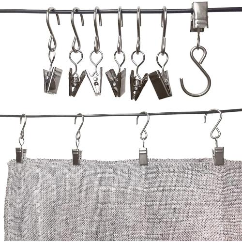 Stainless Steel S Hooks Curtain Clips, 50 Pack Hanging Party Lights Clips, Hangers Gutter Photo, Art Craft Display, 2.4 Inch Long, Silver