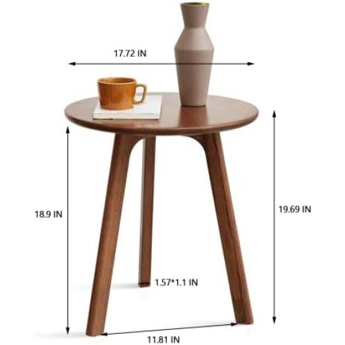 Solid Oak Round Side Table 3 Legs for Living Room (Walnut)