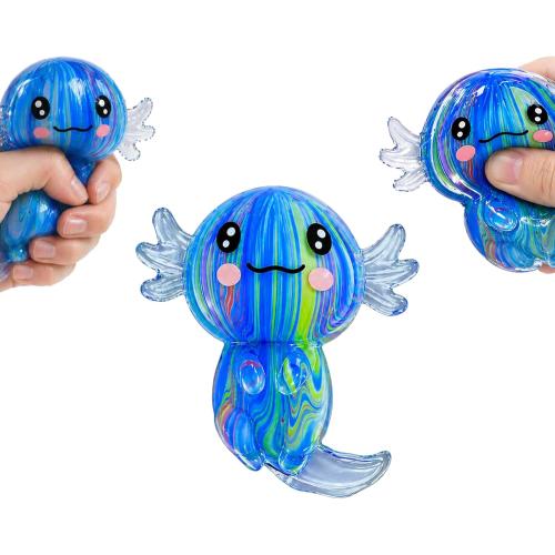 2 Packs Axolotl Squishy Stress Relief Toy, Glitter Stretchy Axolotls Stress Soft Squeeze Sensory Fidget Toys for Kids Adults, Cute Axolotls Squishies Party Favors Classroom