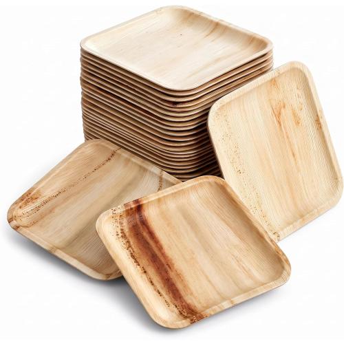 Perfectware Disposable 8 Inch Bamboo Disposable Square Plates (25 Pieces) Bamboo Serving Plates Eco Earth Friendly Dinnerware. Great for Holidays, Weddings, Parties and Catering. 25 Count.