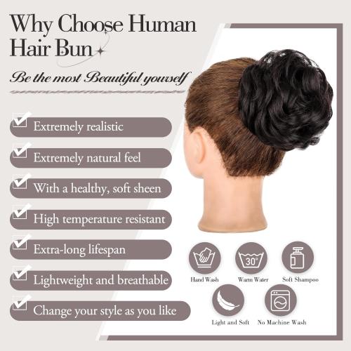FREEMEIGE 100% Human Hair Bun Messy Bun Hairpiece for Women Claw Clip Messy Hair Bun Wavy Curly Chignon Bun Extensions Tousled Updo Hair Buns