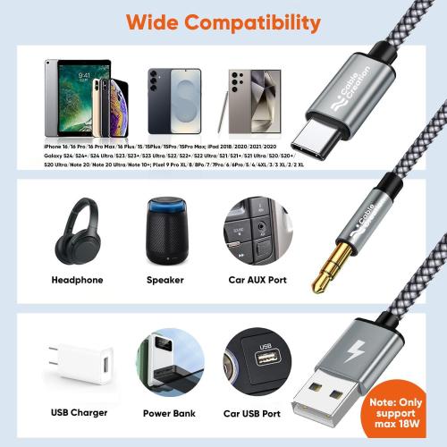 CableCreation USB C to 3.5mm Audio Cable with USB Charging Car Aux Cable